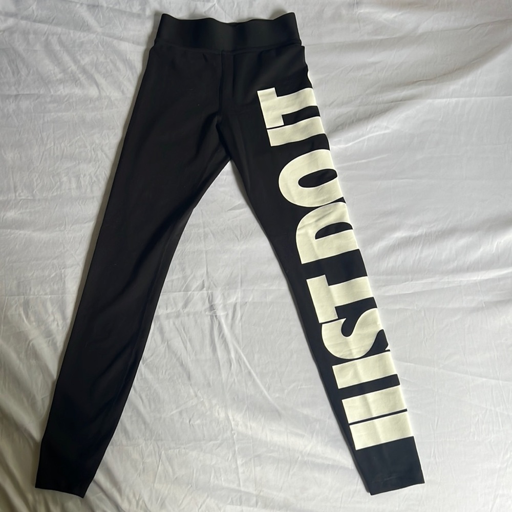 Nike Cotton/Polyester/Spandex Just Do It Black Leggings Size XS